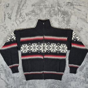 Vintage Scandia Woods Full Zip Mock Neck Sweater Nordic Snowflake Christmas Lrg